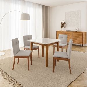 Conjunto Mesa De Jantar Tangará 95cm E 4 Cadeiras Estofadas Tiê Maxx Cabecasa Madeiramadeira Caramelo Bege Claro