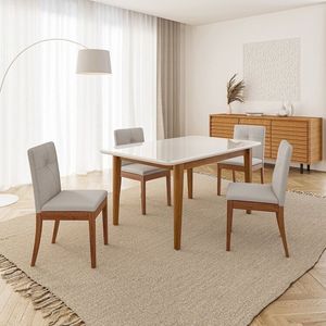 Conjunto Mesa De Jantar Tangará 160cm E 4 Cadeiras Estofadas Tiê Maxx Cabecasa Madeiramadeira Caramelo Bege Claro