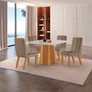 Conjunto De Jantar Mesa áustria 0,90x0,90 Tampo MDF Vidro Com 4 Cadeiras Florença Yescasa Castanho