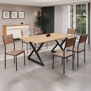 Conjunto Sala De Jantar Mesa 160x90cm Base Império Tampo Mdf Florença Marrom Preto