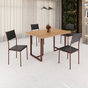 Conjunto Sala De Jantar Mesa 120x90cm Base Lunna Tampo Mdf Florença Preto Marrom