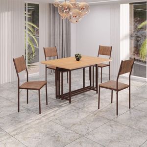 Conjunto Sala De Jantar Mesa 120cm X 90cm Base Pérola Tampo Mdf Florença Marrom