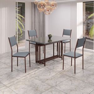 Conjunto Sala De Jantar Mesa 120x90cm Base Pérola Tampo Mdf Laca Com Vidro Florença Grafite - Marrom