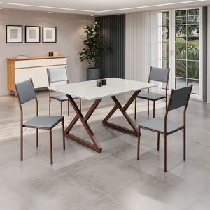 Conjunto Sala De Jantar Mesa 120x90cm Base Império Tampo Mdf Laca Com Vidro Florença Grafite Marrom