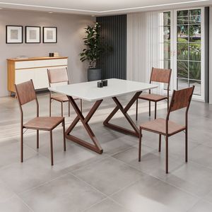 Conjunto Sala De Jantar Mesa 120x90cm Base Império Tampo Mdf Laca Com Vidro Florença Marrom
