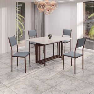 Conjunto Sala De Jantar Mesa 120cm X 90cm Base Pérola Tampo Mdf Laca Com Vidro Florença Grafite - Marrom