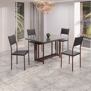 Conjunto Sala De Jantar Mesa 120cm X 90cm Base Pérola Tampo Mdf Laca Com Vidro Florença Preto - Marrom
