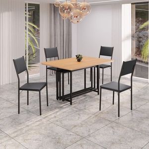 Conjunto Sala De Jantar Mesa 120x90cm Base Pérola Tampo Mdf Florença Preto
