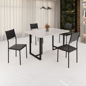 Conjunto Sala De Jantar Mesa 120x90cm Base Lunna Tampo Mdf Laca Com Vidro Florença Preto