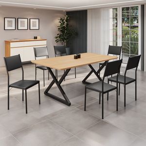 Conjunto Sala De Jantar Mesa 160x90cm Base Império Tampo Mdf Florença Preto