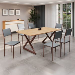 Conjunto Sala De Jantar Mesa 160x90cm Base Império Tampo Mdf Florença Grafite Marrom
