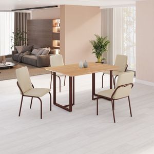 Conjunto Sala De Jantar Mesa 120x90cm Base Lunna Tampo Mdf Creme Marrom
