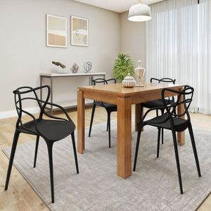 Conjunto Sala De Jantar Athenas Com 4 Cadeiras Allegra Espresso Móveis Amêndoa Preto