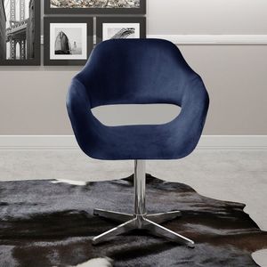 Poltrona Decorativa Zara Pé Giratório De Metal Sala Recepção Azul Marinho
