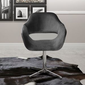 Poltrona Decorativa Zara Pé Giratório De Metal Sala Recepção Cinza Grafite