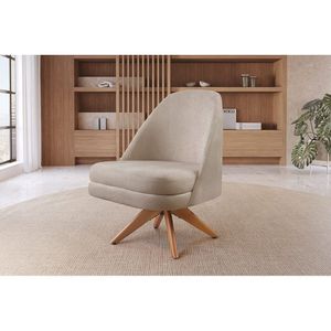 Poltrona Decorativa Giratória Linho Bege