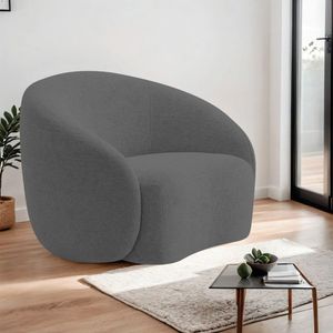 Poltrona Decorativa Curva Sala Recepção Alemanha Linho Cinza Escuro