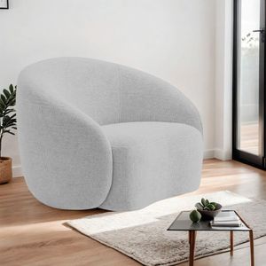 Poltrona Decorativa Curva Sala Recepção Alemanha Linho Cinza Claro