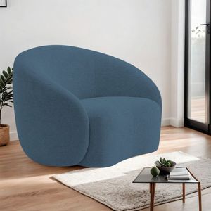 Poltrona Decorativa Curva Sala Recepção Alemanha Linho Azul Royal