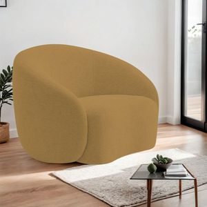 Poltrona Decorativa Curva Sala Recepção Alemanha Bouclé Caramelo