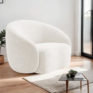 Poltrona Decorativa Curva Sala Recepção Alemanha Bouclé Branco