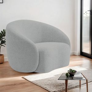 Poltrona Decorativa Curva Sala Recepção Alemanha Bouclé Cinza
