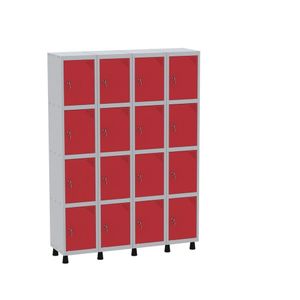 Armário Guarda Volume Locker Roupeiro 16 Portas Aço Grf 504-16 Cinza-vermelho