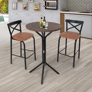 Conjunto Bistrô Tampo 0,65m Redondo Com 2 Banquetas Tubo Paris Preto Fosco Caramelo