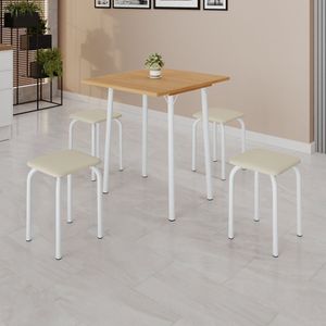 Conjunto Mesa Dobrável Com 4 Banquetas Bali Creme - Branco