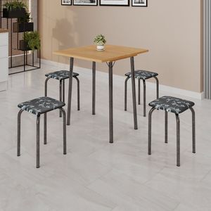 Conjunto Mesa Dobrável Com 4 Banquetas Bali Preto Floral - Mart Prata