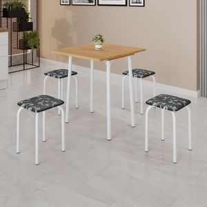 Conjunto Mesa Dobrável Com 4 Banquetas Bali Preto Floral - Branco