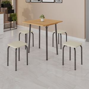 Conjunto Mesa Dobrável Com 4 Banquetas Bali Creme - Mart Prata