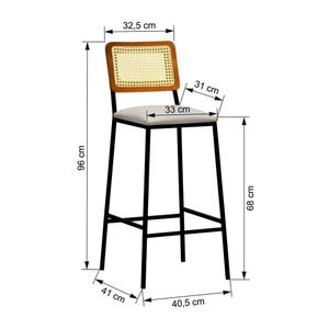 Banqueta Gabi Metal Com 68cm Altura Encosto Telinha Assento Estofado Linho Preto-bege