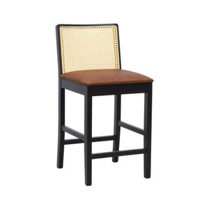 Banqueta Média Pérola Com 62cm Altura Madeira Maciça Encosto Telinha Assento Estofado Corano Preto-marrom