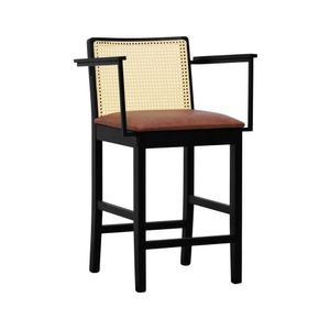 Banqueta Média Pérola Com Braços Com 62cm Altura Madeira Maciça Encosto Telinha Assento Estof.corano Preto-marrom