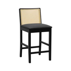 Banqueta Média Pérola Com 62cm Altura Madeira Maciça Encosto Telinha Assento Estofado Corano Preto