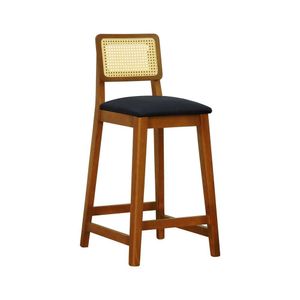 Banqueta Gabi Com 68cm Altura Madeira Maciça Encosto Telinha Assento Estofado Linho Amêndoa-preto