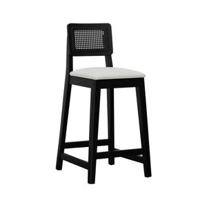 Banqueta Gabi Com 68cm Altura Madeira Maciça Encosto Telinha Assento Estofado Linho Preto-branco