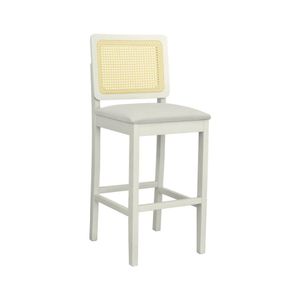 Banqueta Alta Bistrô Lyon Madeira Maciça Encosto Telinha Assento Estofado Corano Off-white-bege