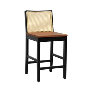 Banqueta Média Pérola Com 62cm Altura Madeira Maciça Encosto Telinha Assento Ripado Preto-amêndoa