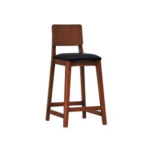Banqueta Lyon Madeira Maciça Com 68cm Altura Encosto Anatômico Assento Estofado Corano Amêndoa-preto