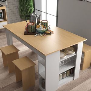 Mesa 140 Cm Com 4 Banquetas E Prateleira Esmeralda Nogal-branco