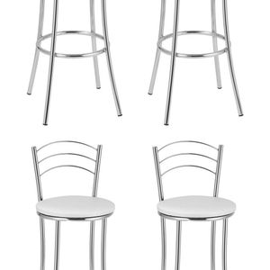 Kit 4 Banquetas Altas Cromadas Bc26-a - A102 Cromado-branco