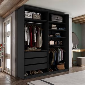 Closet Solteiro 100% Mdf Bp 159,5cm 3 Gavetas Monreale Preto