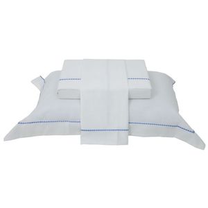 Jogo De Cama 200 Fios Hotel Bordado Solteiro King Branco-azul