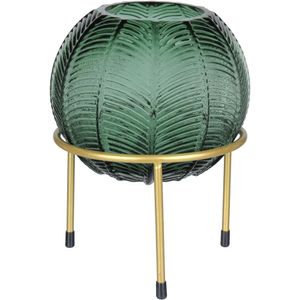 Vaso Decorativo Enfeite Casa Folhas Home&co Com Suporte Metal Vidro 21x15x15cm Verde