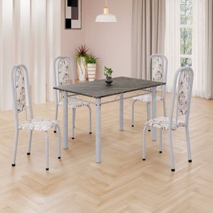 Conjunto De Mesa Retangular 120x75cm Tampo Ardósia Indiano 4 Cadeiras Lavínea Arabesco Mart Pérola