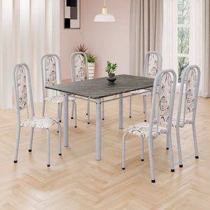 Conjunto De Mesa Retangular 140x75cm Tampo Ardósia Indiano 6 Cadeiras Lavínea Arabesco Mart Pérola