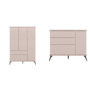 Conjunto Quarto Infantil Com Guarda Roupa 3 Portas e Cômoda Com Sapateira Melinda 100% MDF Rosa