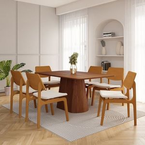 Conjunto Baobá 160cm Com 06 Cadeiras Jandaia Cabecasa Madeiramadeira Cinamomo Amêndoa Bege